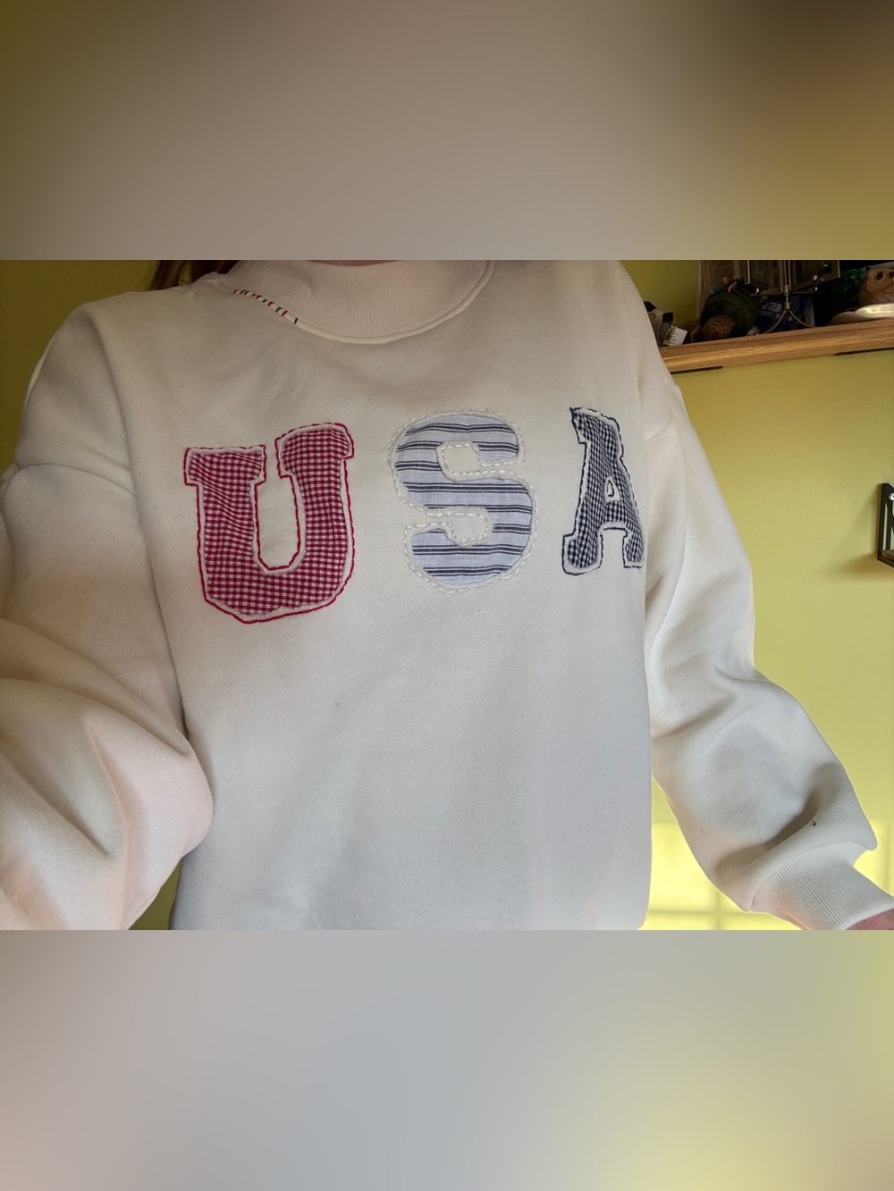 Freeze White Crewneck Sweatshirt with Red and Blue USA Appliqué